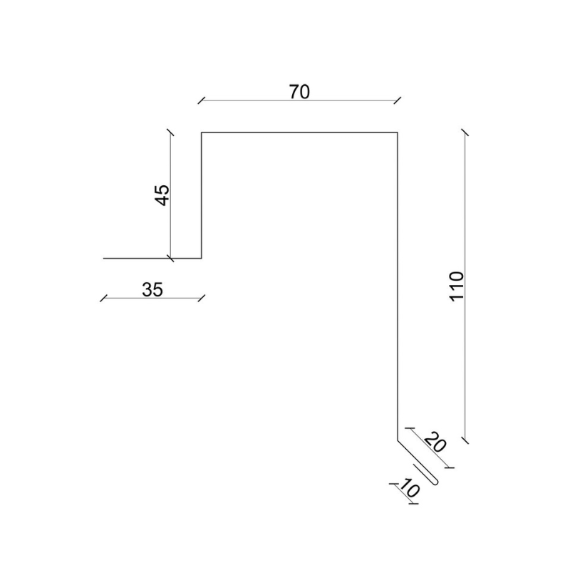 Ortgangblech für Stehfalz in Standardlänge 2,00 m als seitlicher Dachabschluss montiert