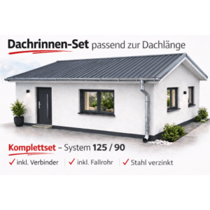 Dachrinnenset verzinkt System 125/90 Komplettset mit Fallrohr und Verbinder für Haus, Garage oder Carport