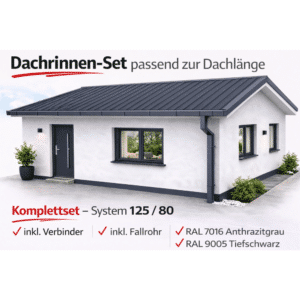 Kastenrinnenset System 125/80 Komplettset mit Fallrohr für moderne Dachentwässerung in RAL 7016 oder RAL 9005