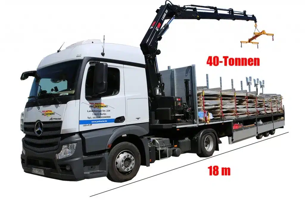 Versand für Trapezbleche mit 40-Tonnen-LKW und Ladekran