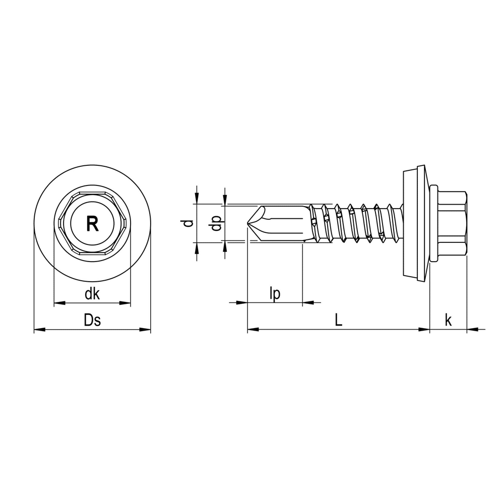 Bohrschraube 5,5 x 25 mm technische Zeichnung