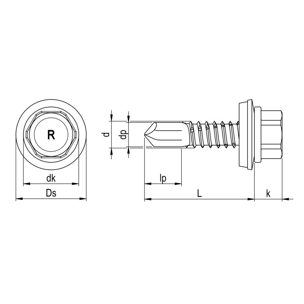 Bohrschraube 6,3 x 25 mm technische Zeichnung